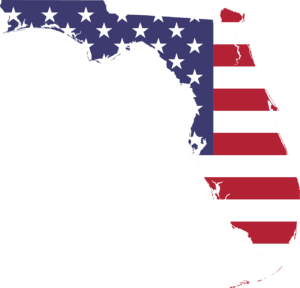 Florida state outline overlaid with the American flag