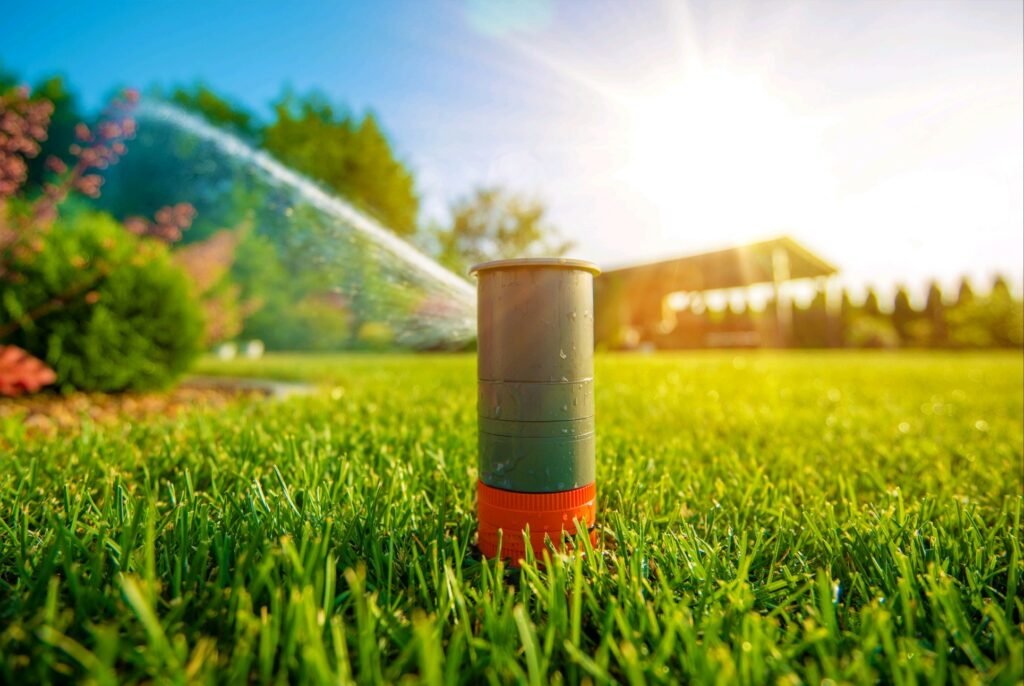 sprinkler head spraying green gas looking in the sun